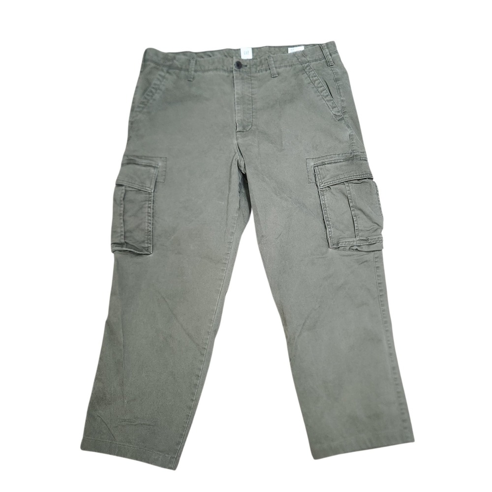 Gap Essential Straight Cargo Pants Mens 38x26 Olive Green Twill Utility